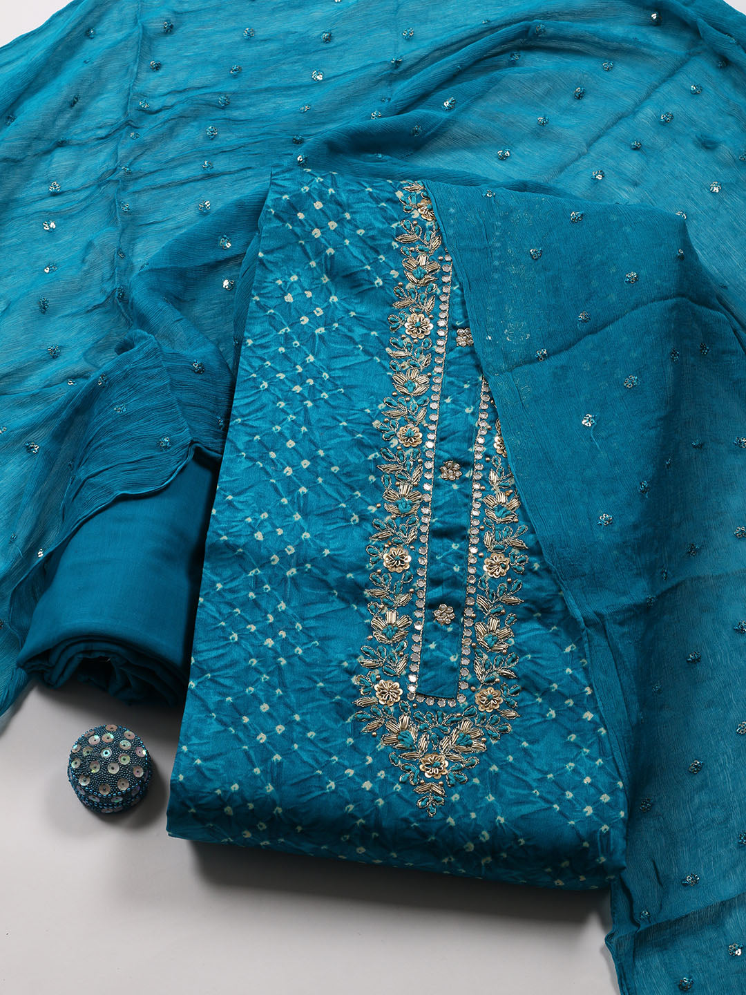 Neck Patti Cotton Blend Unstitched Suit Piece With Dupatta