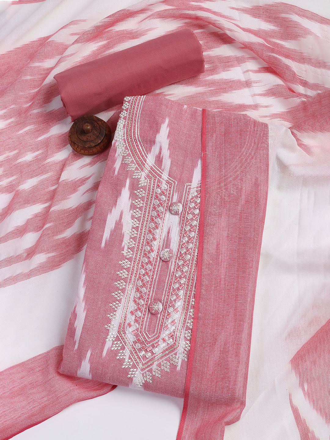 Neck Embroidered Cotton Blend Unstitched Suit Piece With Dupatta