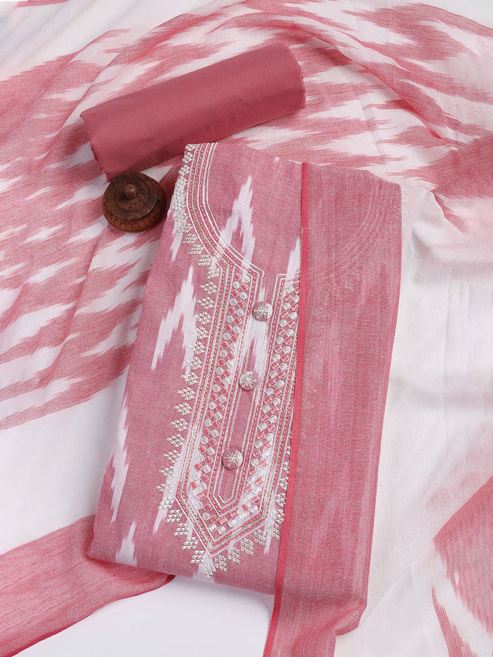 Neck Embroidered Cotton Blend Unstitched Suit Piece With Dupatta