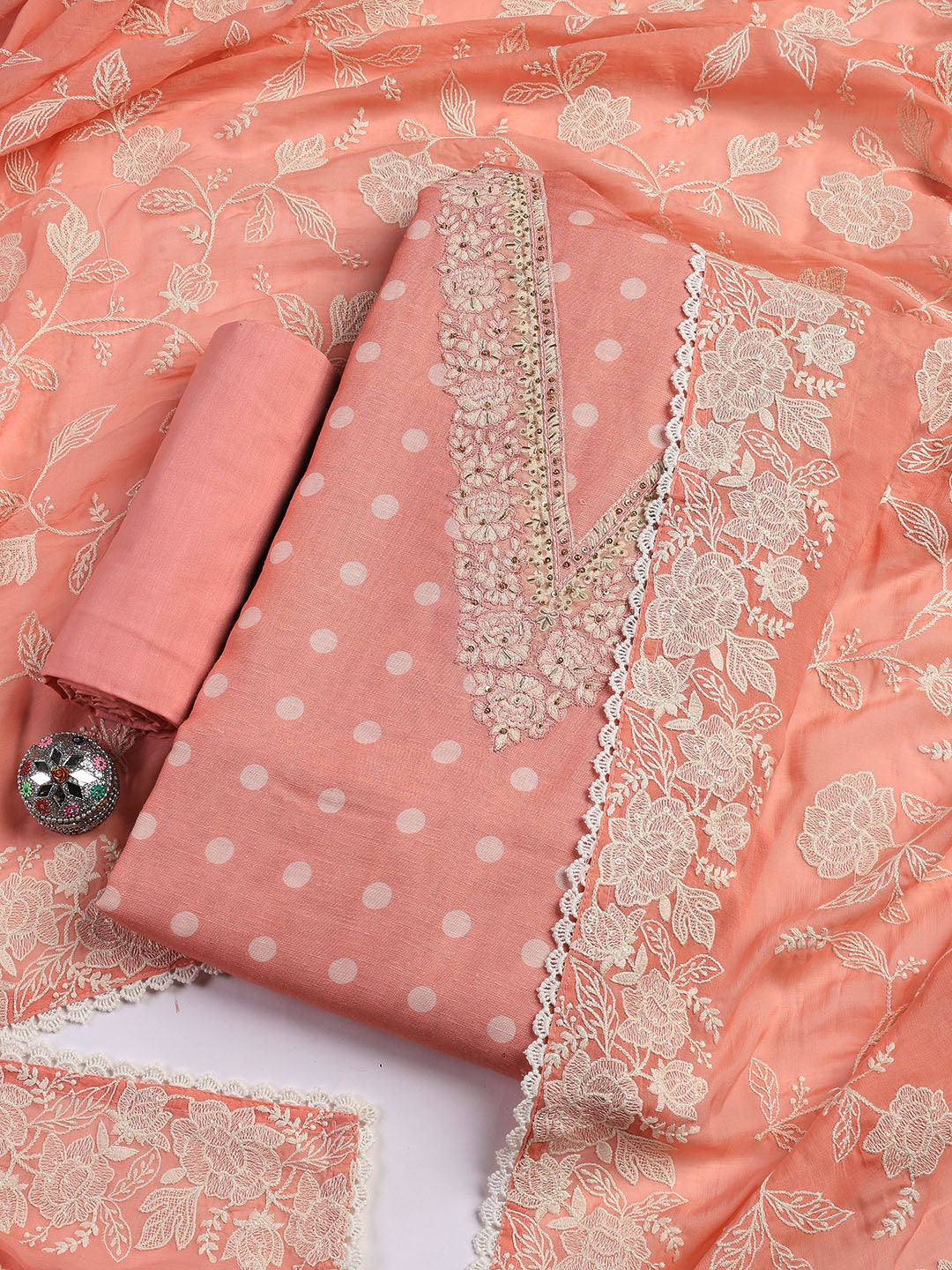 Embroidery Linen Unstitched Suit With Dupatta