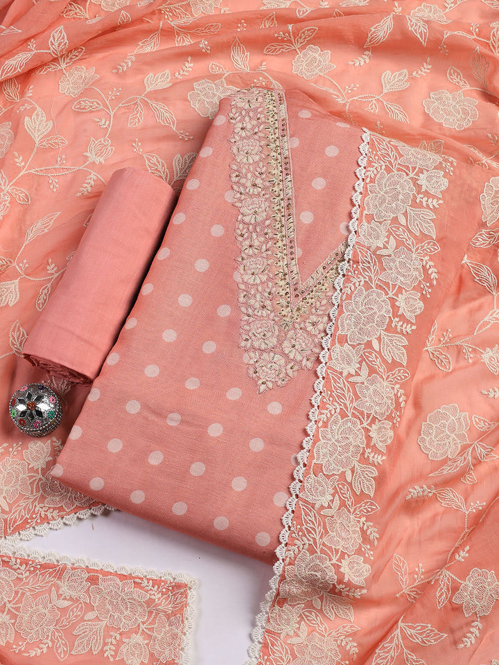 Embroidery Linen Unstitched Suit With Dupatta