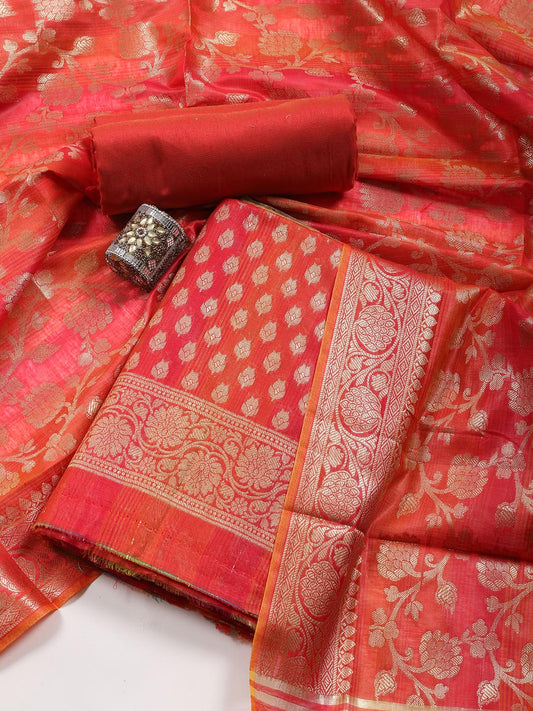 Woven Chanderi Unstitched Suit With Dupatta