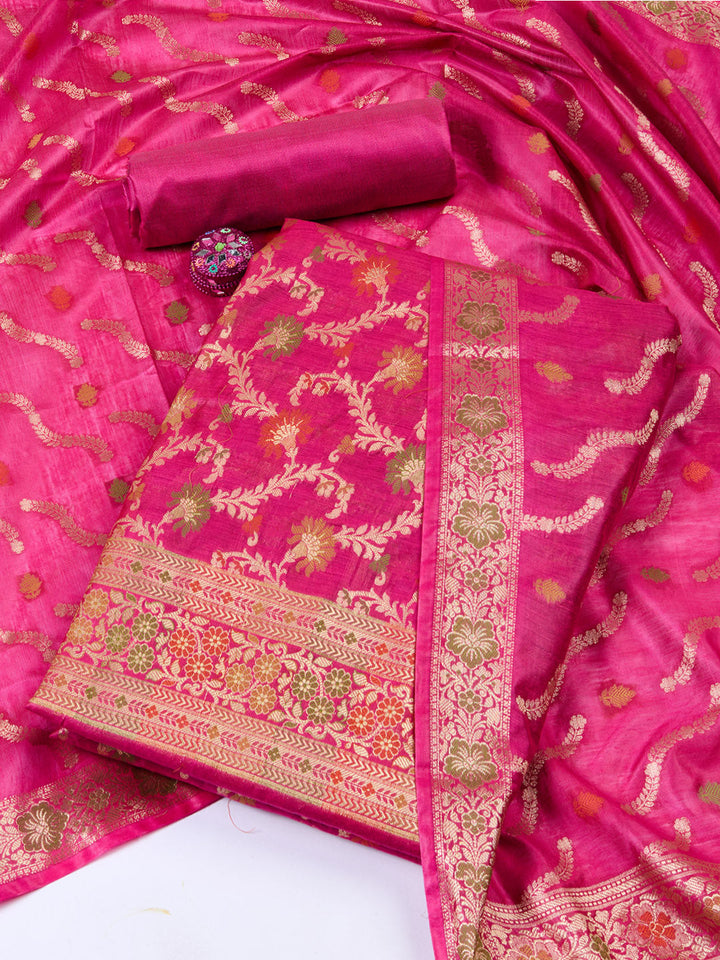 Woven Chanderi Unstitched Suit With Dupatta