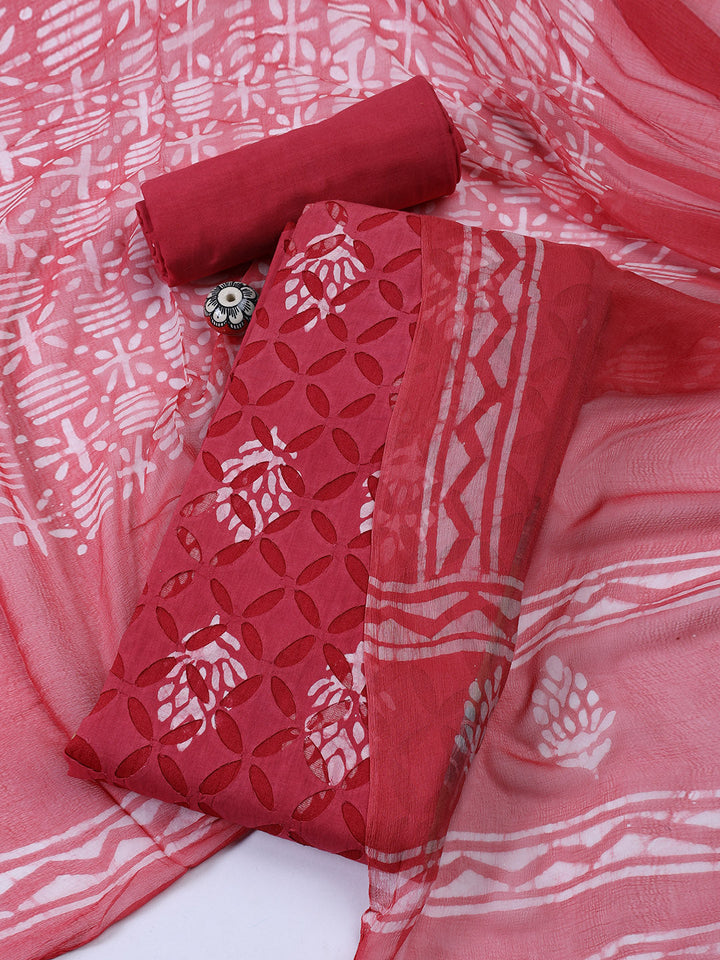 Printed Chanderi Unstitched Suit Piece With Dupatta