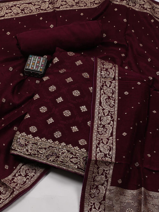 Woven Art Silk Unstitched Suit Piece With Dupatta