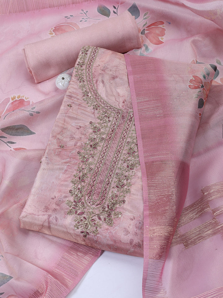 Neck Embroidery Tissue Unstitched Suit With Dupatta