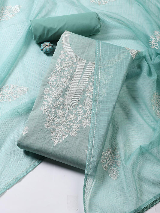 Neck Embroidered Cotton Blend Unstitched Suit Piece With Dupatta