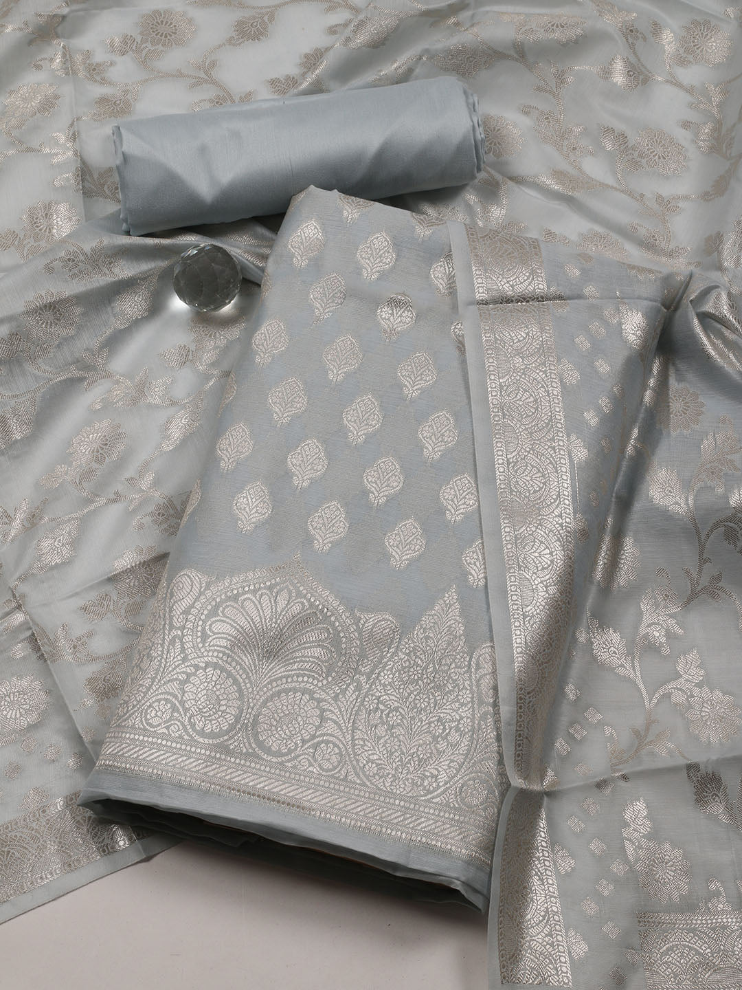 Woven Chanderi Unstitched Suit With Dupatta