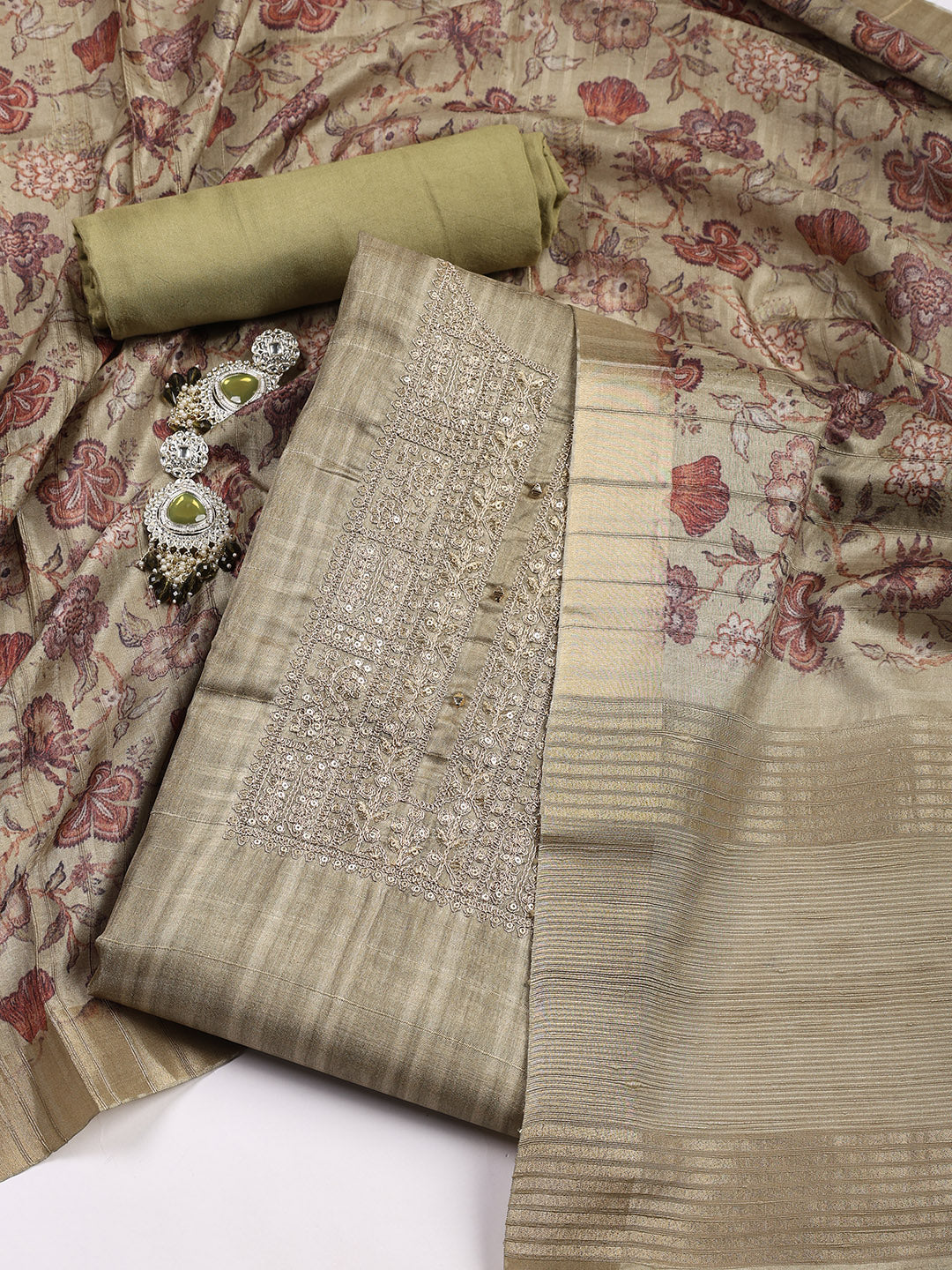 Neck Embroidered Tissue Unstitched Suit With Dupatta