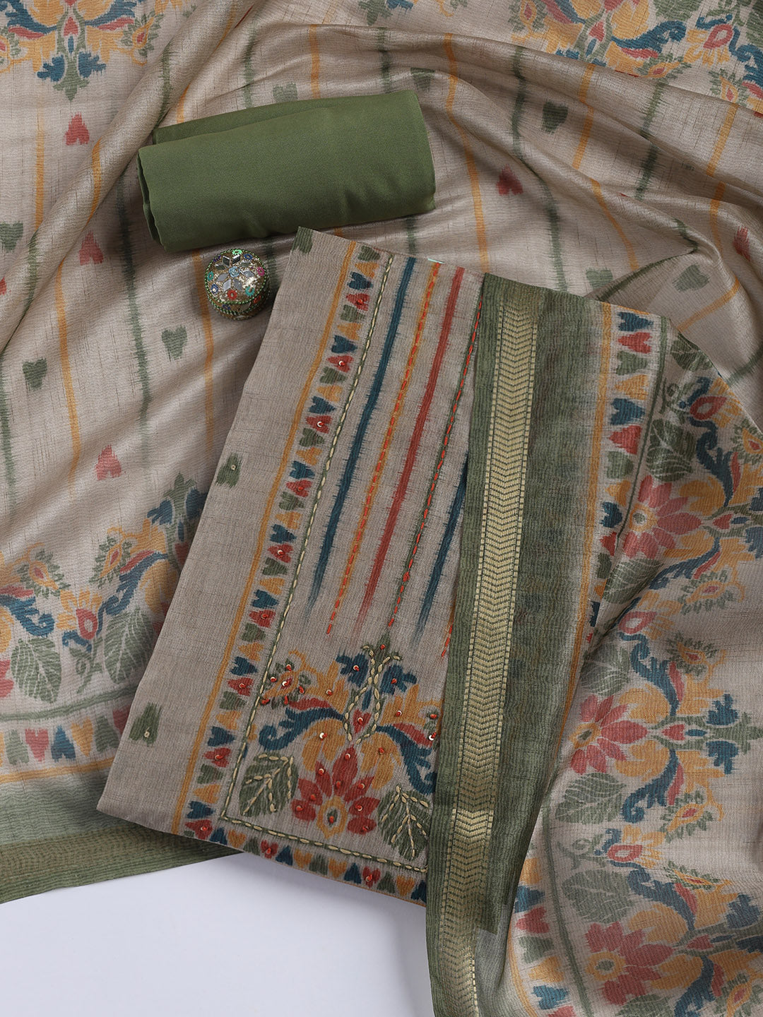 Woven Chanderi Unstitched Suit With Dupatta