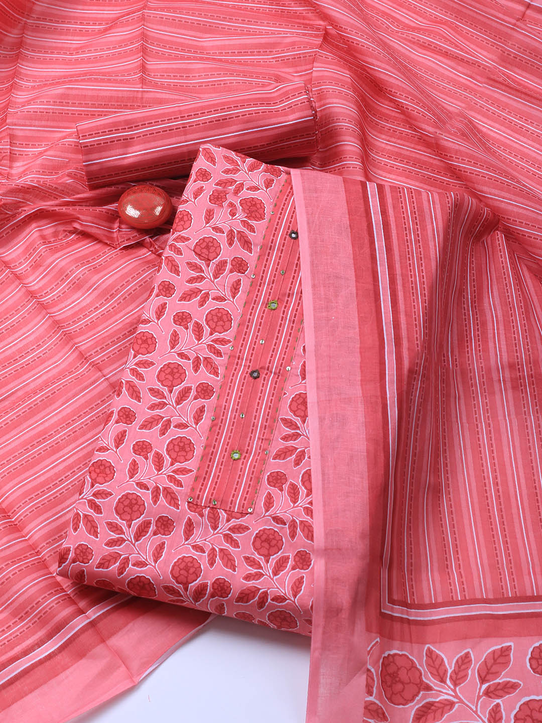 Printed Cotton Blend Unstitched Suit Piece With Dupatta