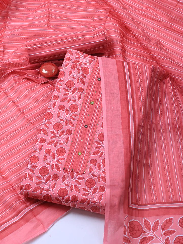 Printed Cotton Blend Unstitched Suit Piece With Dupatta
