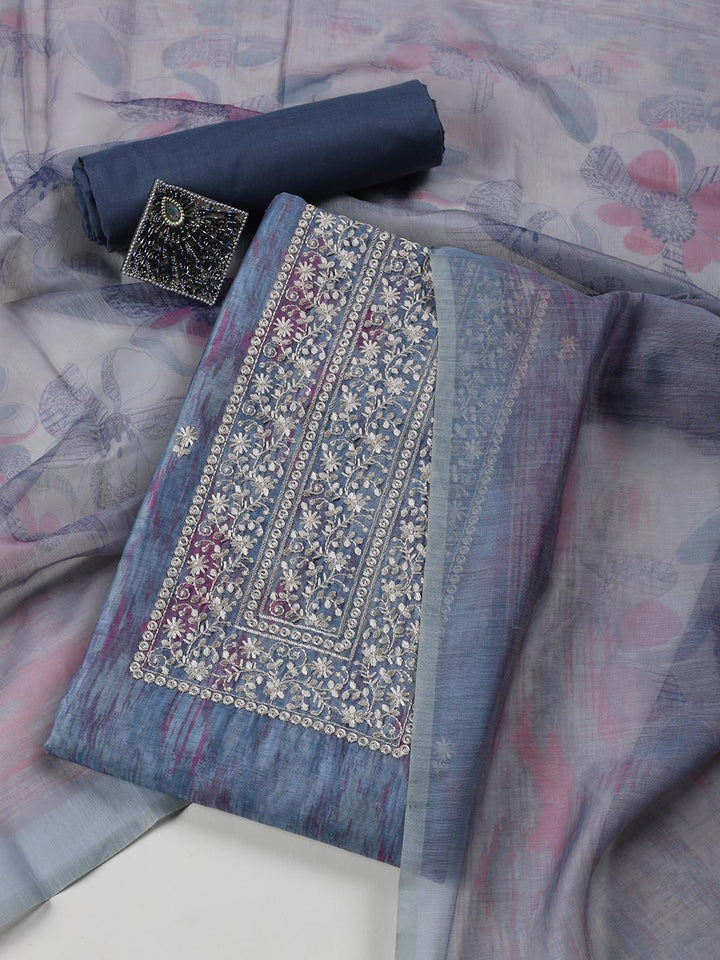Neck Embroidered Chanderi Unstitched Suit Piece With Dupatta