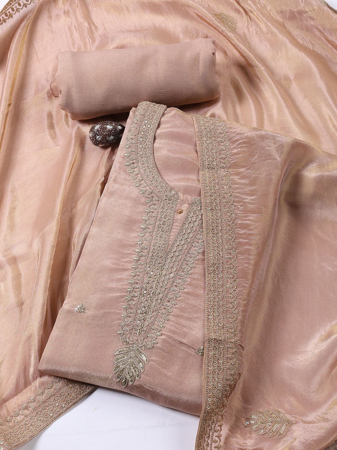 Neck Embroidered Tissue Unstitched Suit With Dupatta