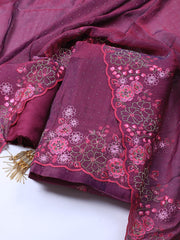 Embroidered Chinon Unstitched Suit With Dupatta