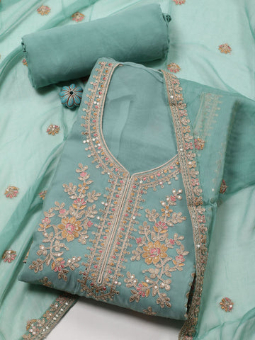 Neck Embroidery Organza Unstitched Suit Dupatta