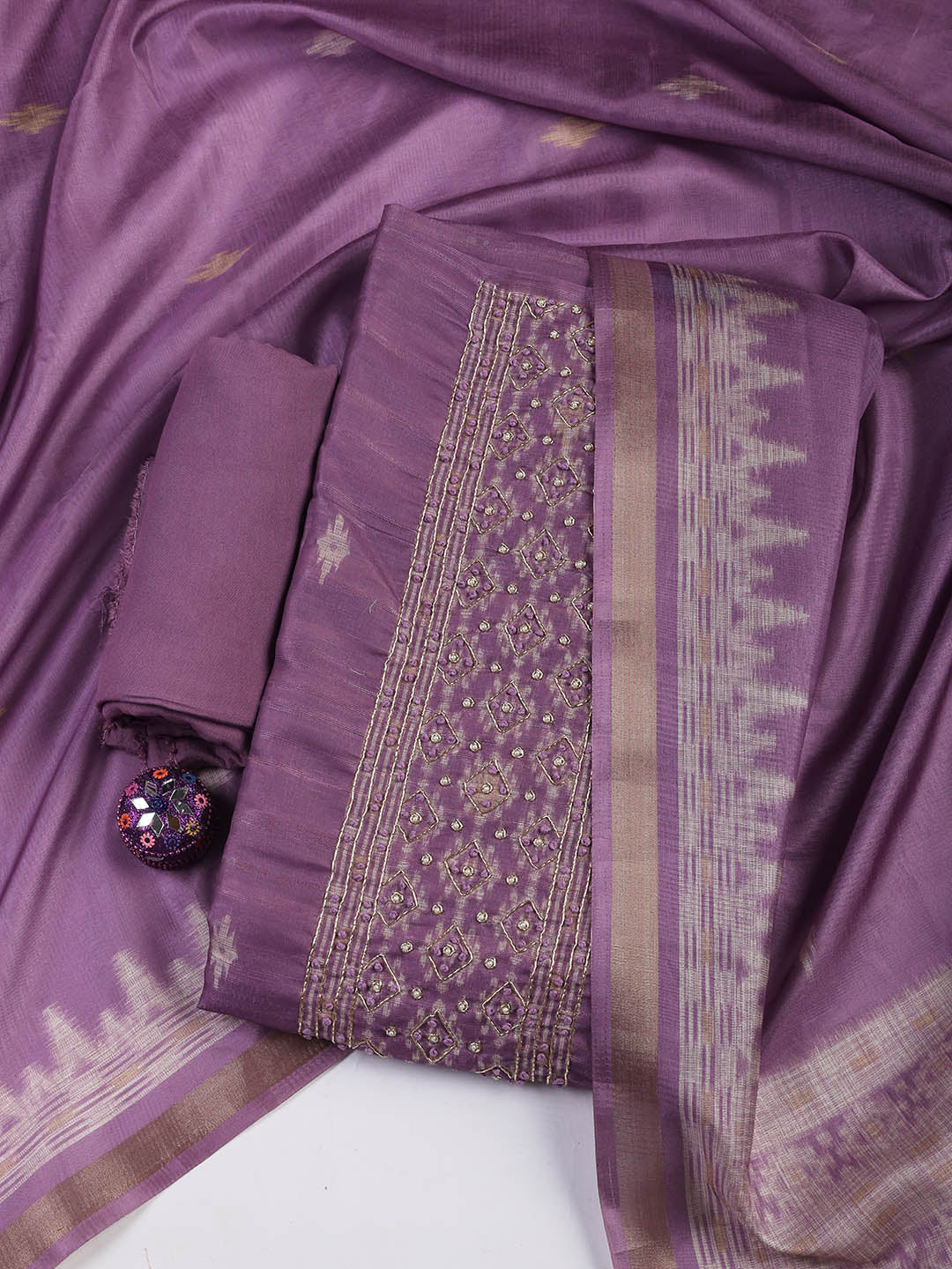 Embroidered Chanderi Unstitched Suit Piece With Dupatta