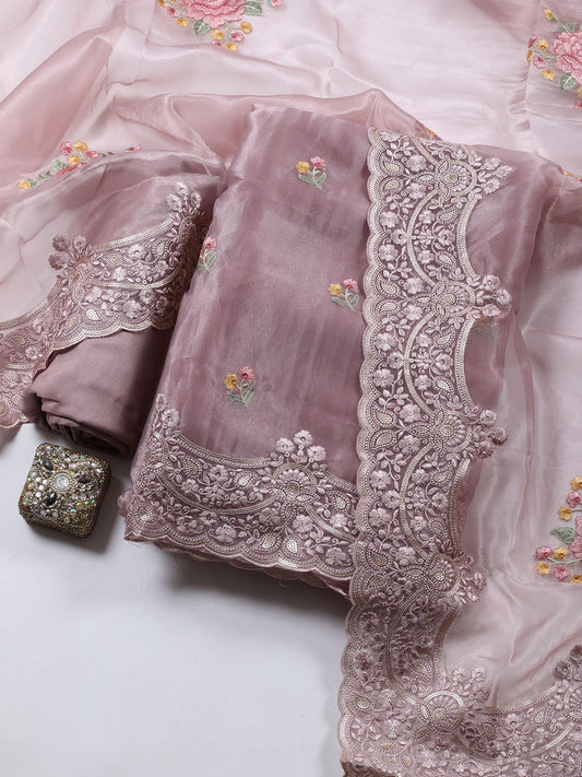 Embroidered Organza Unstitched Suit With Dupatta