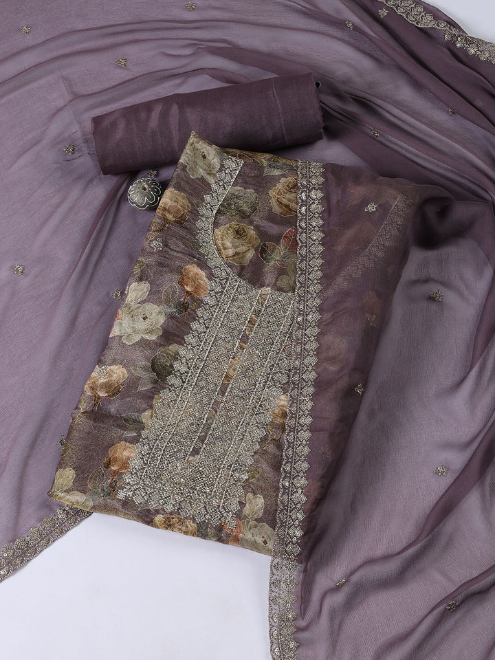 Neck Embroidered Tissue Unstitched Suit With Dupatta