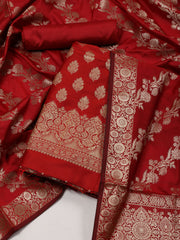 Woven Banarasi Chanderi Unstitched Suit With Dupatta