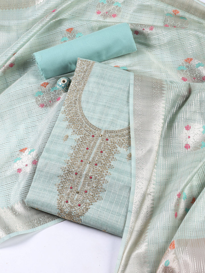Neck Embroidered Tissue Unstitched Suit Piece With Dupatta