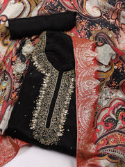 Neck Embroidered Organza Unstitched Suit With Dupatta