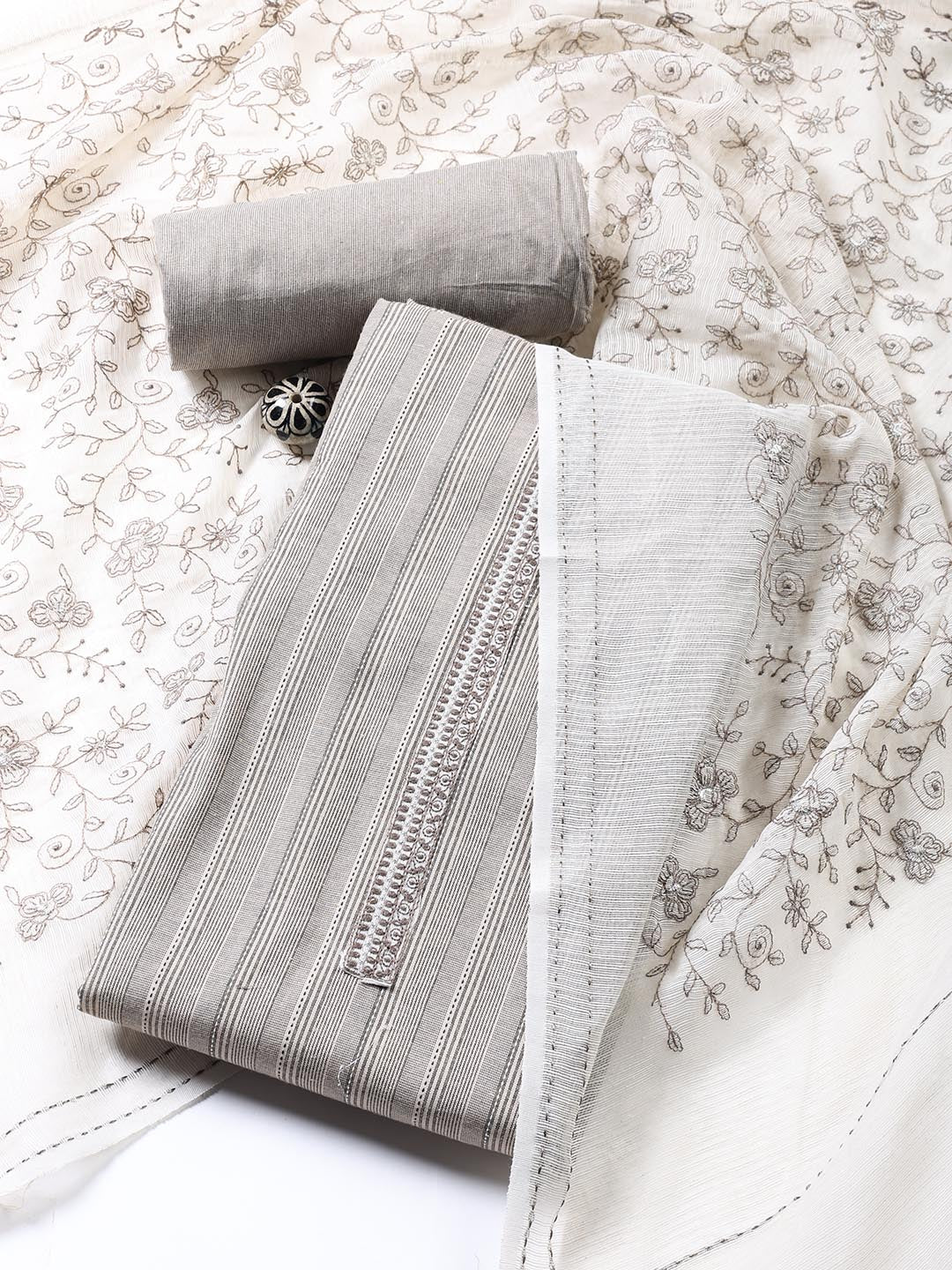 Plain Cotton Blend Unstitched Suit Piece With Dupatta