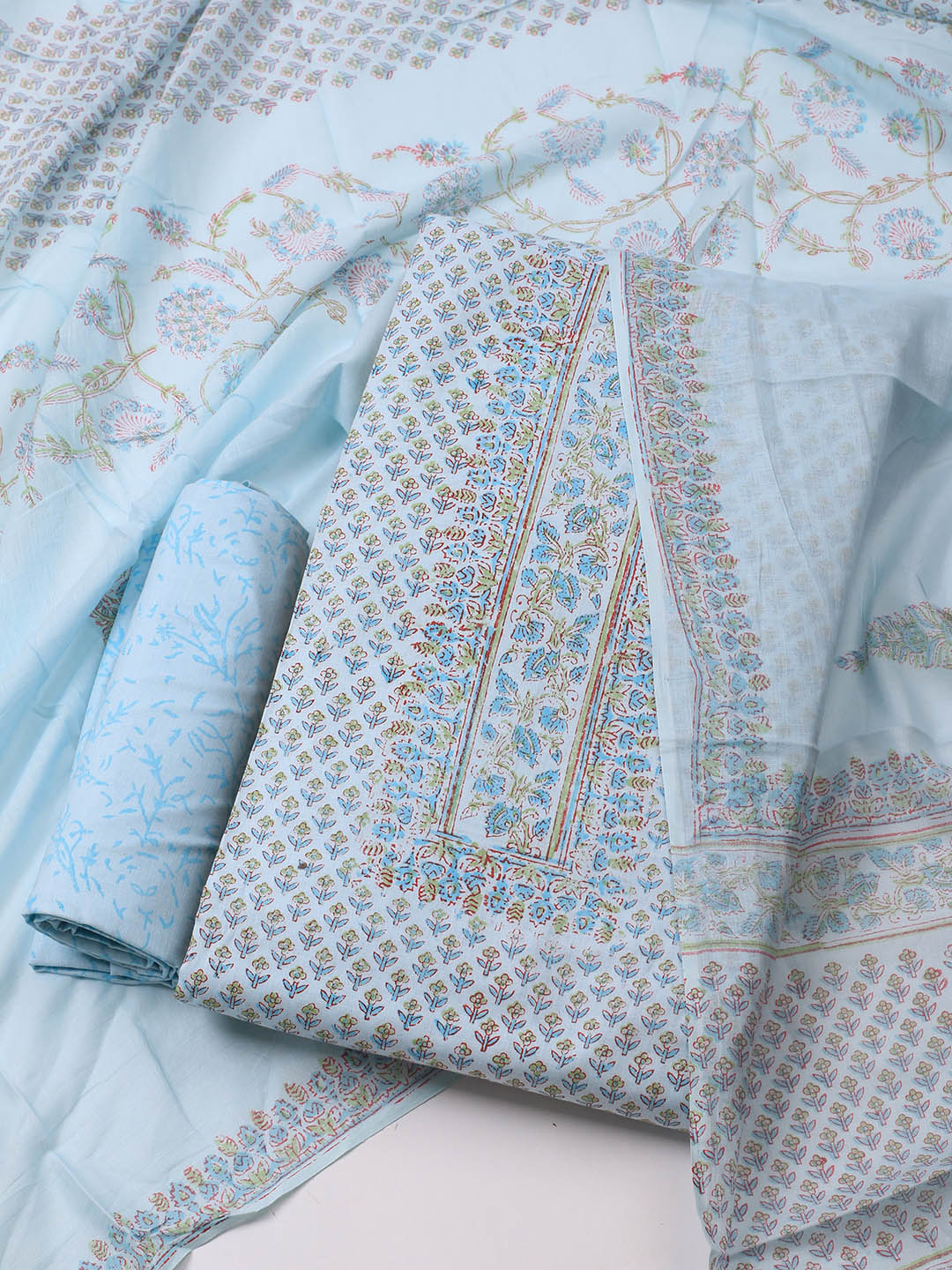 Printed Cotton Blend Unstitched Suit Piece With Dupatta