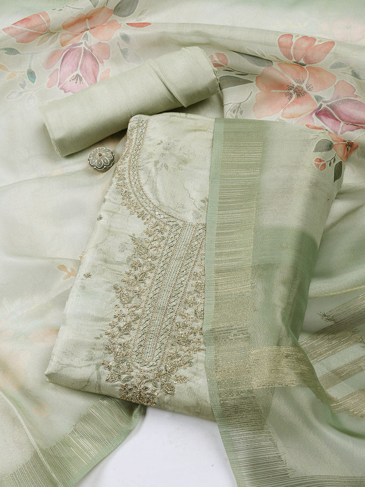 Neck Embroidery Tissue Unstitched Suit With Dupatta