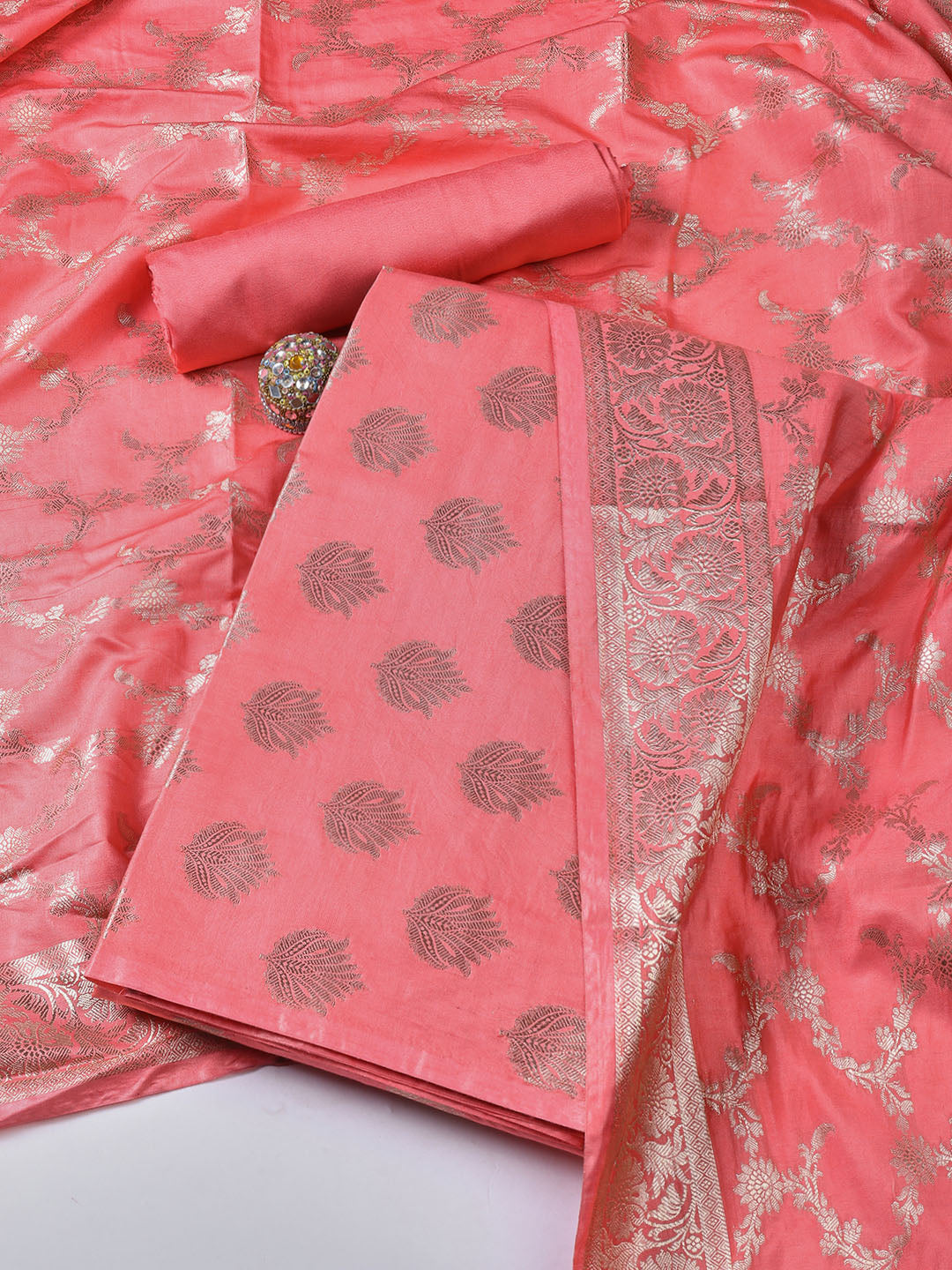Woven Chanderi Unstitched Suit With Dupatta