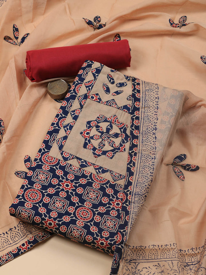 Printed Cotton Blend Unstitched Suit With Dupatta