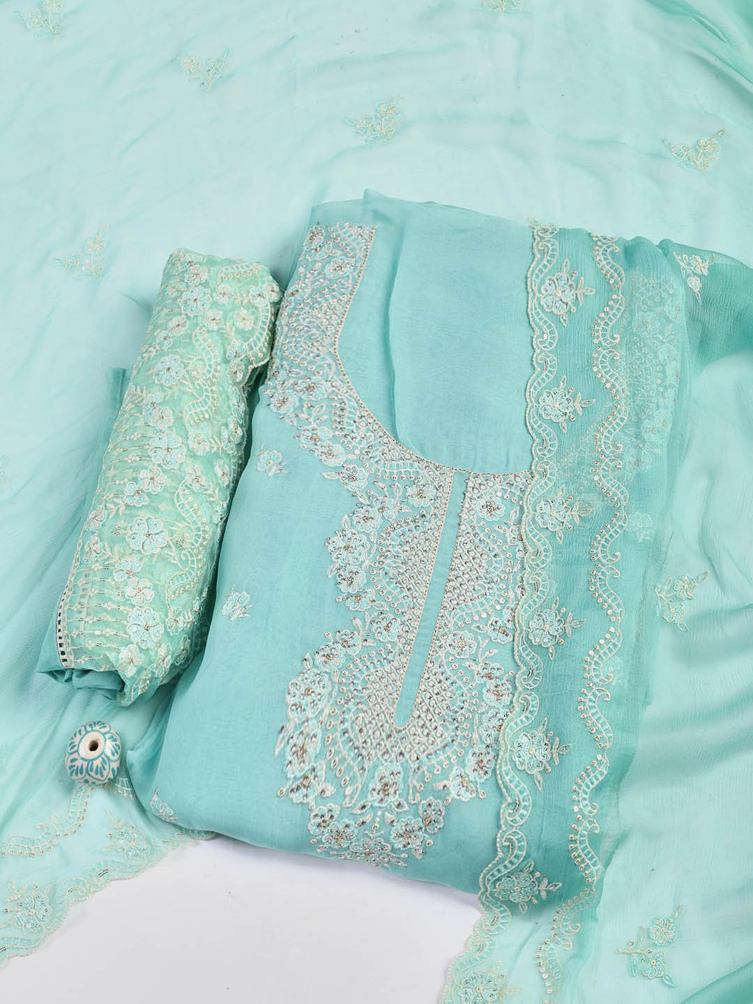 Embroidered Chanderi Unstitched Suit Piece With Dupatta