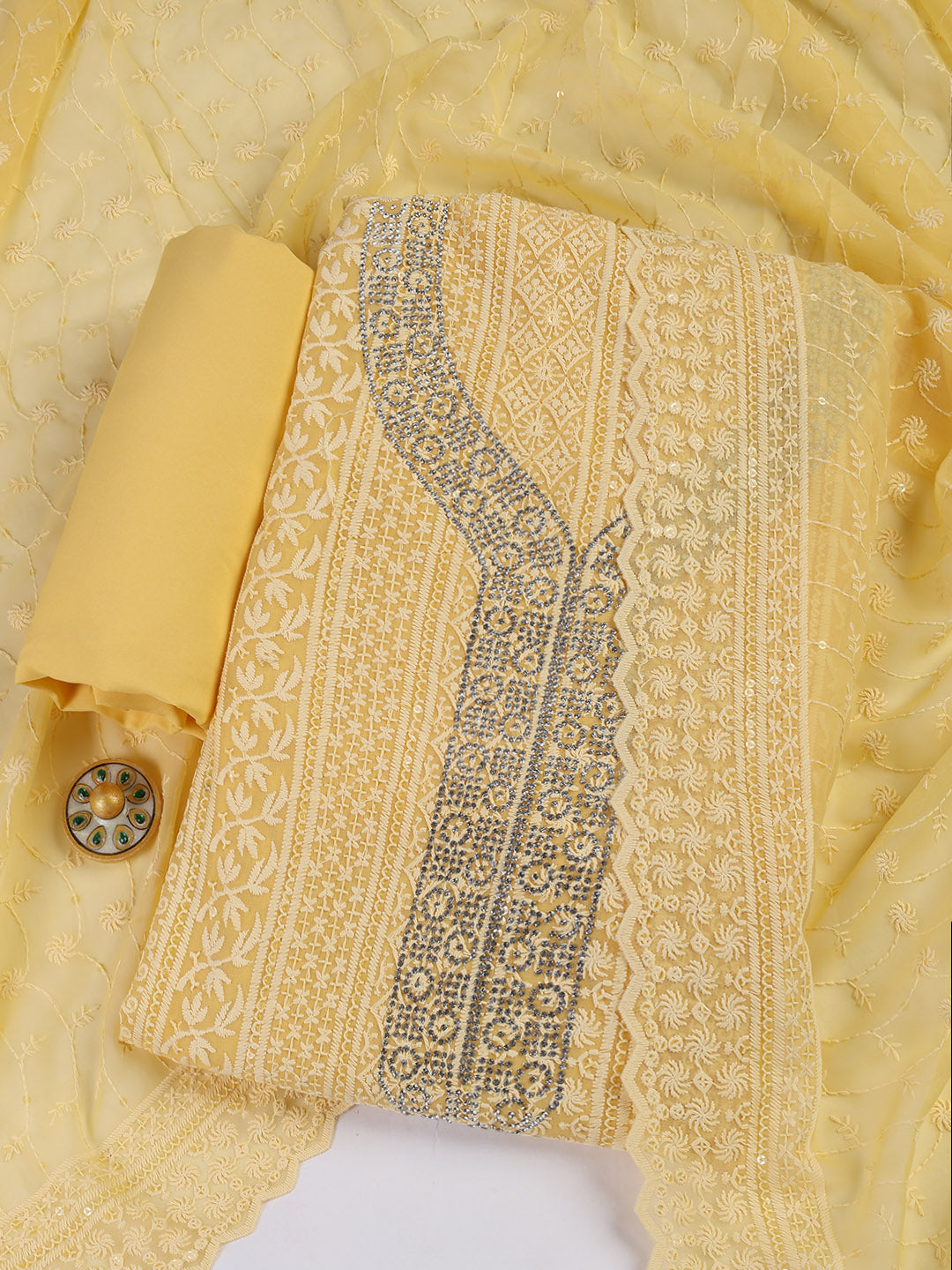 Chiken Work Georgette Unstitched Suit With Dupatta