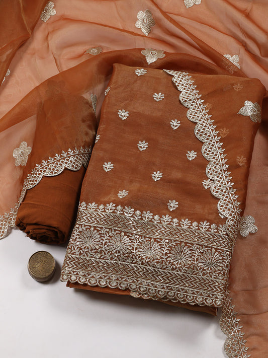 Neck Embroidered Tissue Unstitched Suit With Dupatta