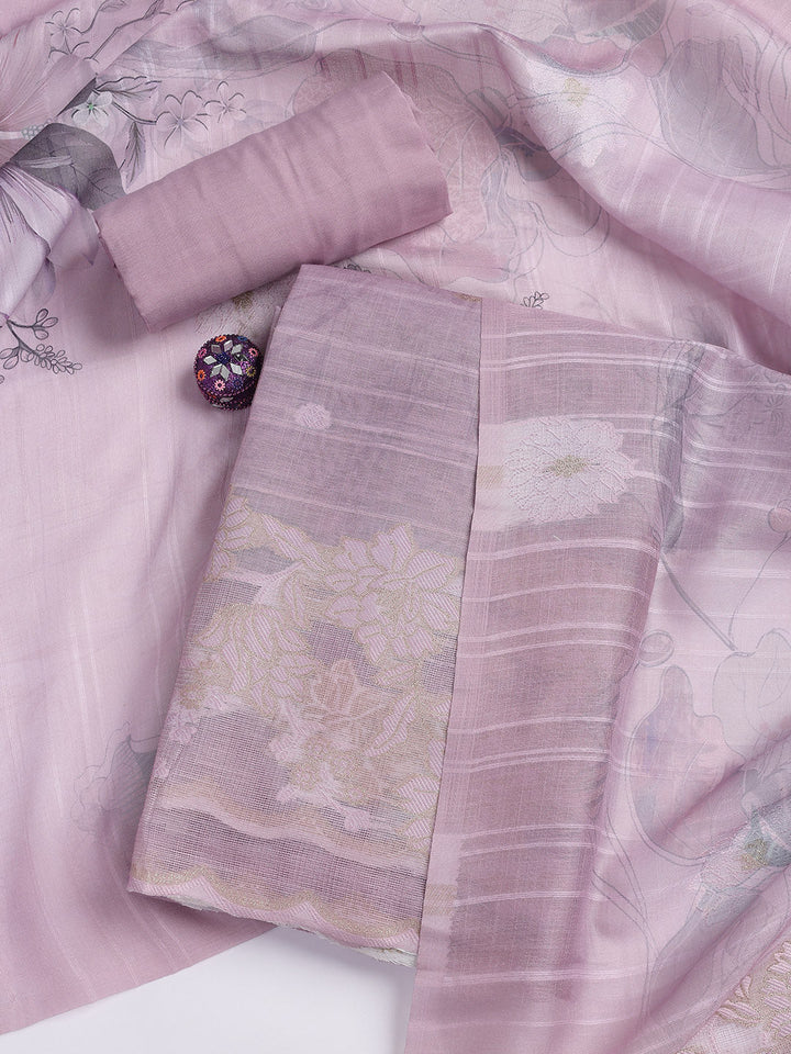 Printed Linen Unstitched Suit Piece With Dupatta