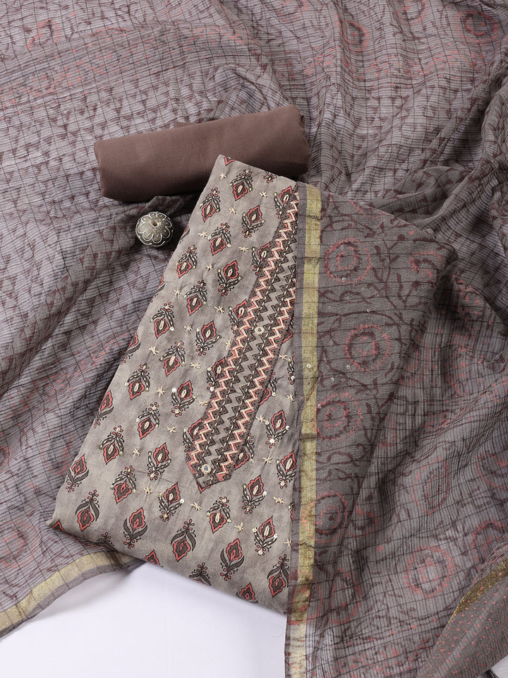 Printed Cotton Blend Unstitched Suit With Dupatta