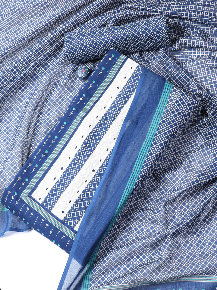 Printed Cotton Blend Unstitched Suit With Dupatta