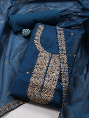 Neck Embroidered Chanderi Unstitched Suit Piece With Dupatta