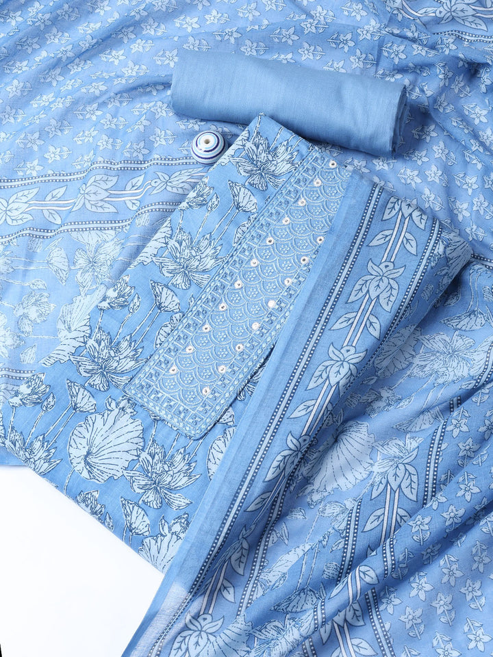 Neck Woek Cotton Blend Unstitched Suit With Dupatta