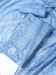 Neck Woek Cotton Blend Unstitched Suit With Dupatta