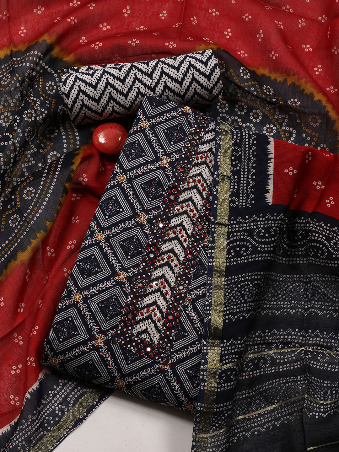 Neck Patti Cotton Blend Unstitched Suit Dupatta