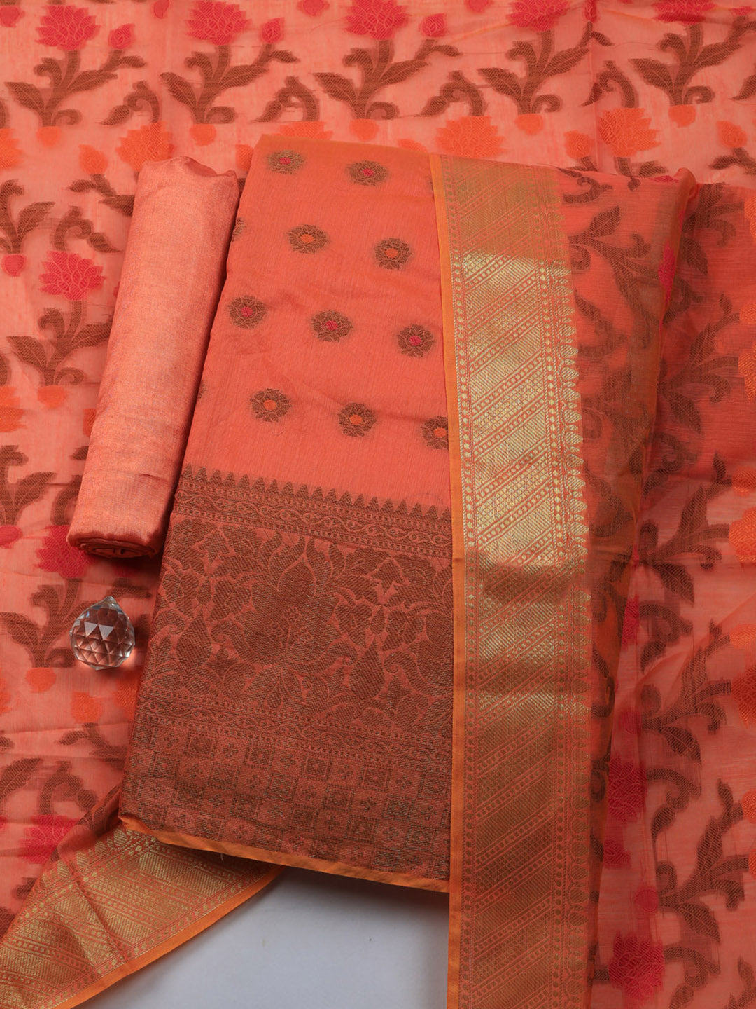 Woven Design Chanderi Unstitched Suit With Pant &amp; Dupatta