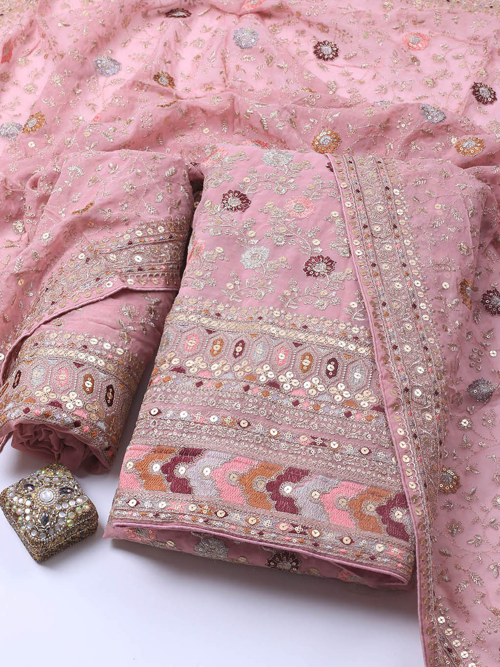 Embroidered Georgette Unstitched Suit Piece With Dupatta