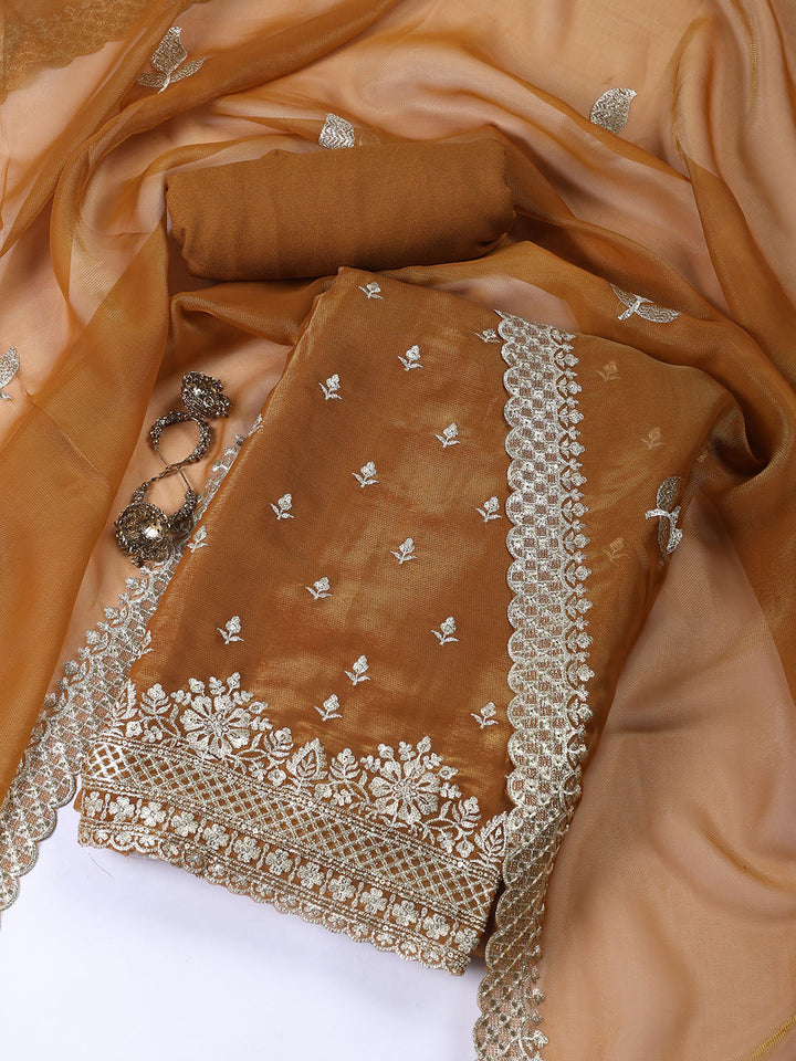 Neck Embroidered Tissue Unstitched Suit With Dupatta