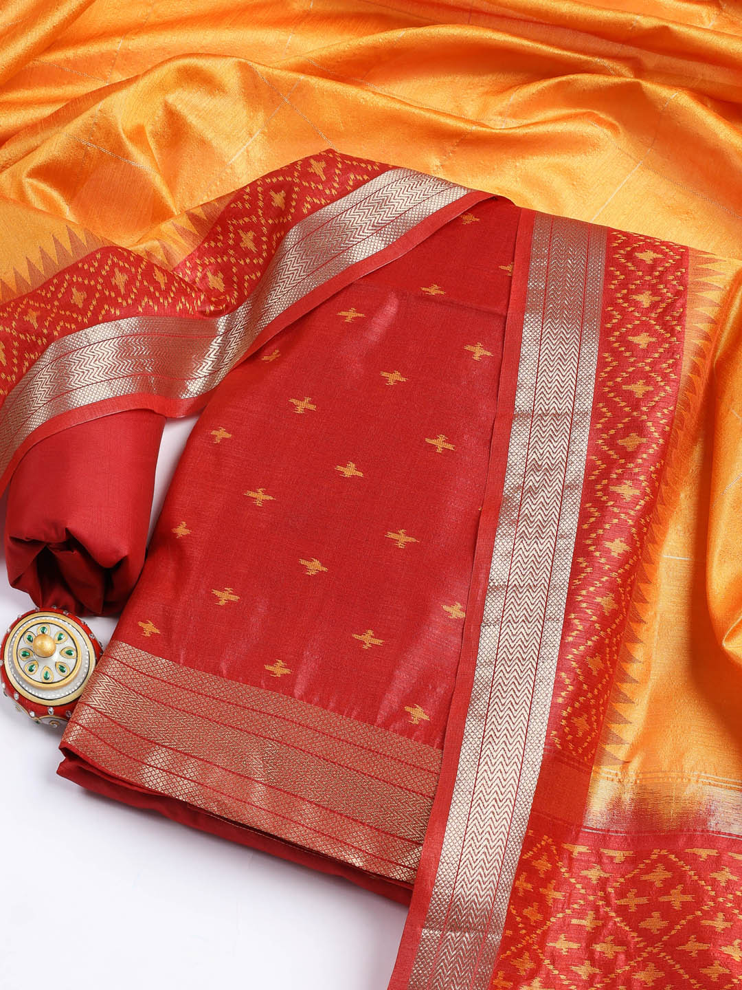Woven Chanderi Unstitched Suit Piece With Dupatta