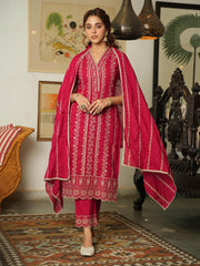 Resham Jaal Cotton Kurta With Pants & Dupatta