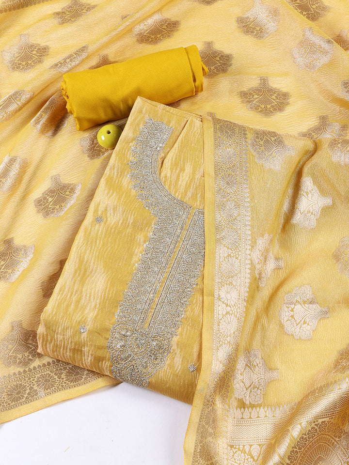 Neck Embroidered Tissue Unstitched Suit Piece With Dupatta