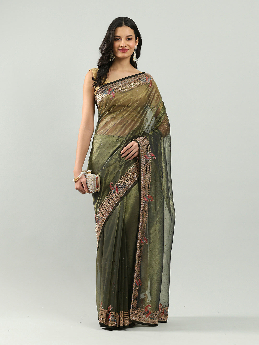 Stone Embroidery Tissue Saree