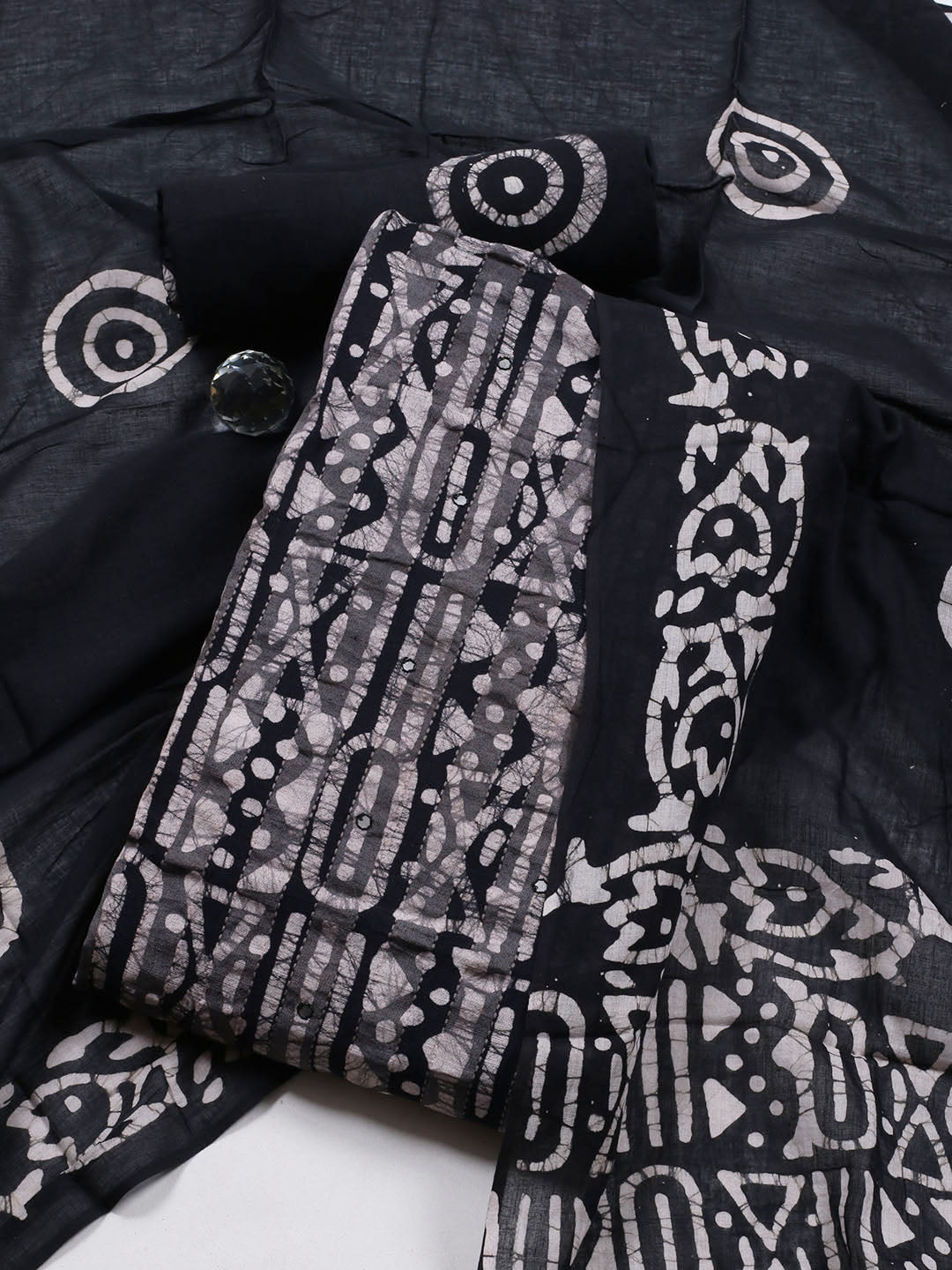 Printed Cotton Blend Unstitched Suit With Dupatta