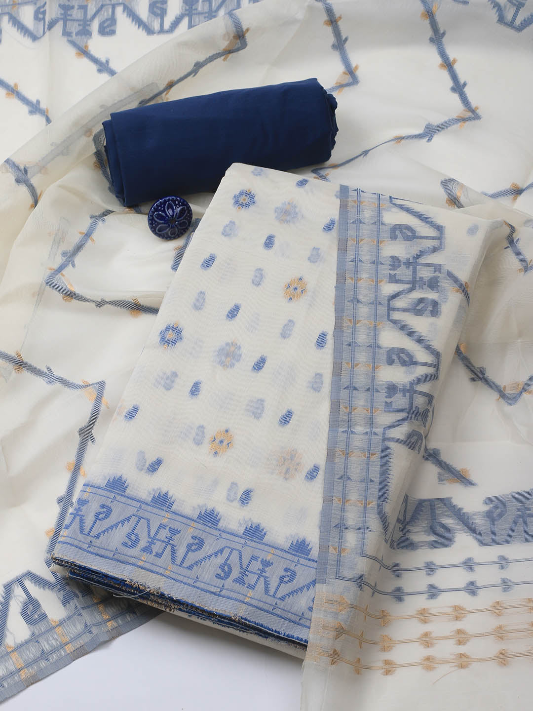 Jamdani Chanderi Unstitched Suit Piece With Dupatta